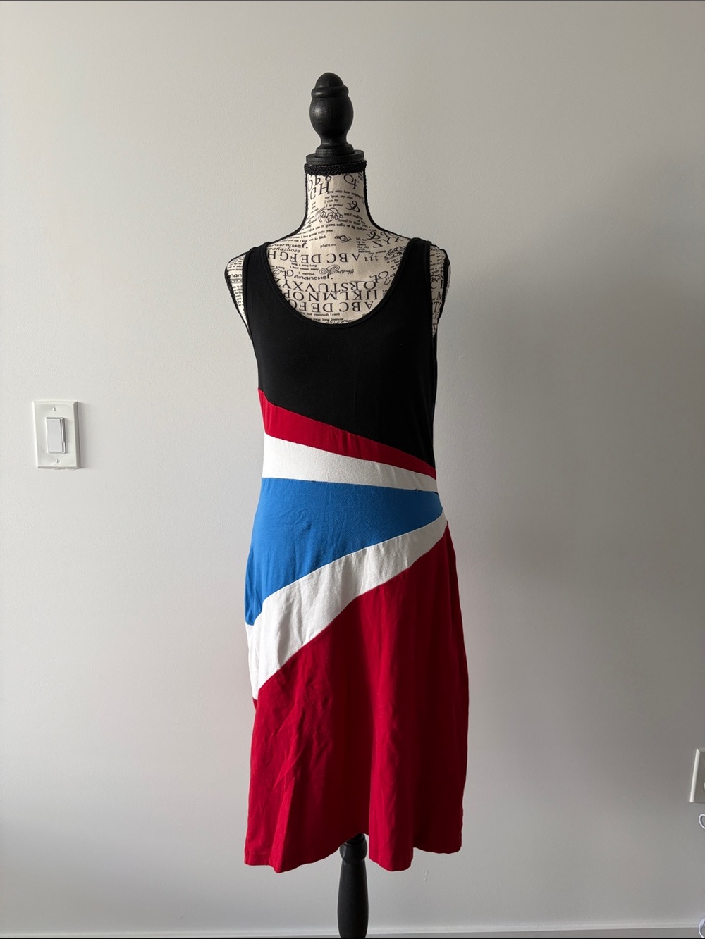 Ralph Lauren Black, Red, Blue & White Sleeveless Colorblock Dress